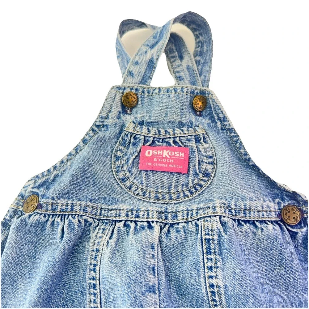 Oshkosh B'Gosh Vintage Infant Girls Light Wash Denim Baggy Overalls Jeans 18 Mon